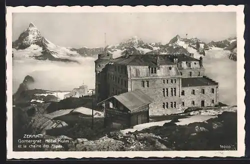 AK Zermatt, Gornergrat, Hotel Kulm et la chaîne des Alpes