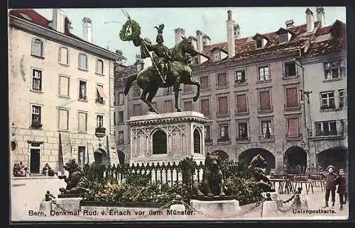 AK Bern, Denkmal Rud. v. Erlach vor dem Münster