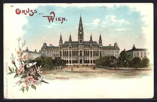 Lithographie Wien, Strassenpartie am Rathaus