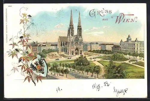 Künstler-AK Wien IX, Votivkirche mit Wappen
