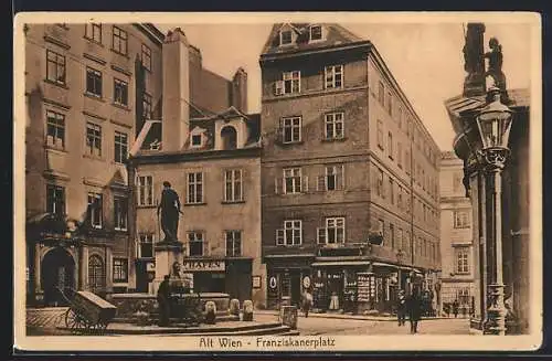 AK Wien, Franziskanerplatz mit Brunnen und Geschäften