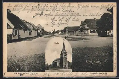 AK Neudorf / Harz, Langenberger Allee und Kirche