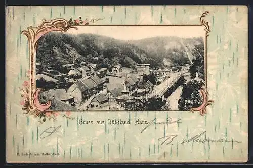 Passepartout-AK Rübeland / Harz, Ortsansicht mit Häusern und Landschaft