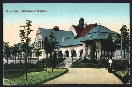 AK Chemnitz, Blick auf Küchwaldschänke, Gasthaus