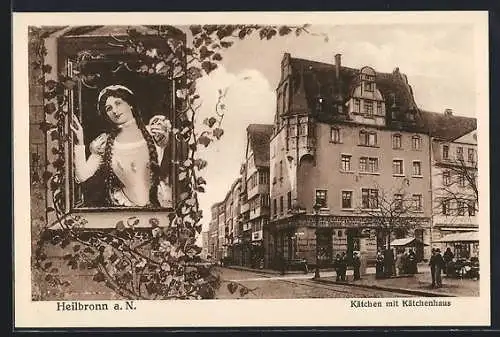 AK Heilbronn, Kätchen- und Kätchenhaus, Frau am Fenster