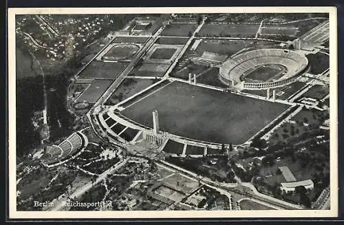 AK Berlin, Luftbild vom Reichssportfeld, Olympiastadion