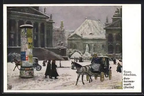 Künstler-AK Franz Skarbina: Berlin, Partie auf dem Gendarmenmarkt im Winter