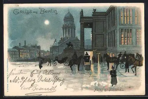 Winter-Lithographie Berlin, Am Kgl. Schauspielhaus, Gendarmenmarkt