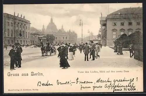 AK Berlin, Unter den Linden, Blick auf den neuen Dom