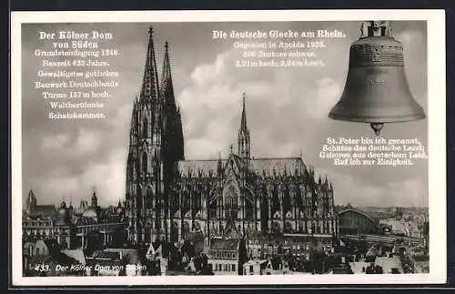 AK Köln, Der Kölner Dom von Süden, die deutsche Glocke