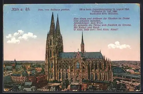 AK Köln, Dom, vom Rathaus gesehen