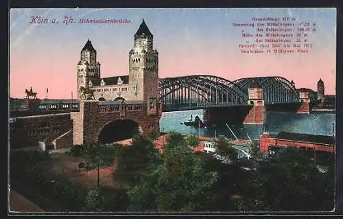 AK Köln a. Rh., Hohenzollernbrücke