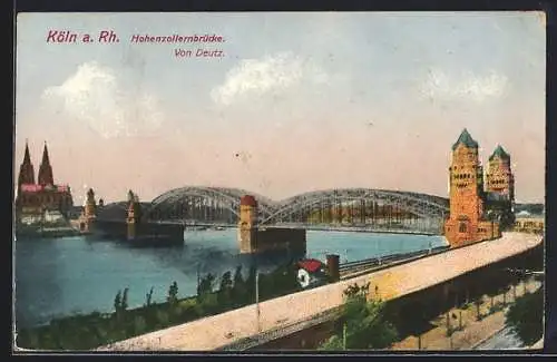 AK Köln a. Rh., Hohenzollernbrücke, von Deutz aus