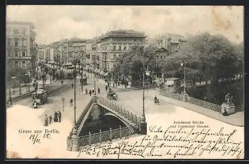 AK Berlin-Tiergarten, Potsdamerbrücke mit Strassenbahnen