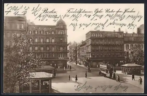 AK Berlin, Friedrichstrasse, Ecke Unter den Linden mit Schloss Atelier