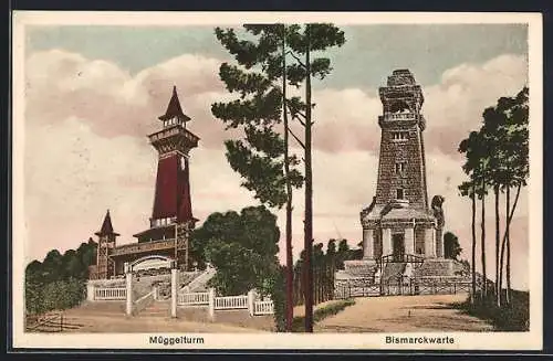 AK Berlin-Köpenick, Müggelturm und Bismarckwarte