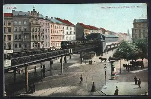 AK Berlin-Kreuzberg, Hochbahn am Kottbusser Tor, U-Bahn