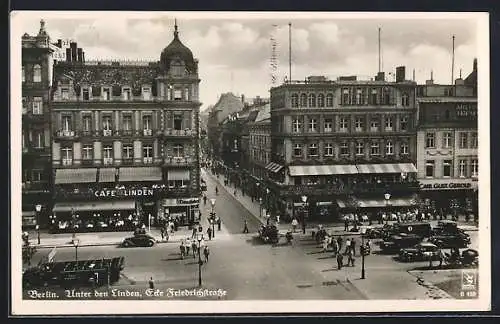 AK Berlin, Unter den Linden, Ecke Friedrichstrasse, Café Linden