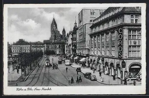 AK Köln a. Rh., Strassenbahn auf dem Neumarkt