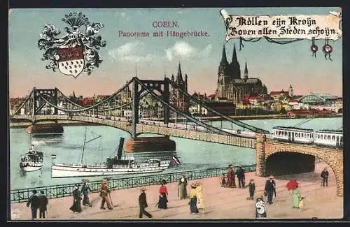 AK Köln, Panorama mit Hängebrücke