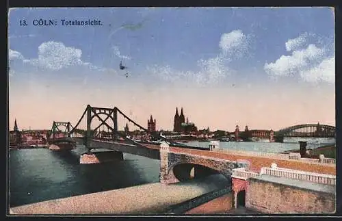 AK Cöln, Totalansicht mit Rheinbrücke