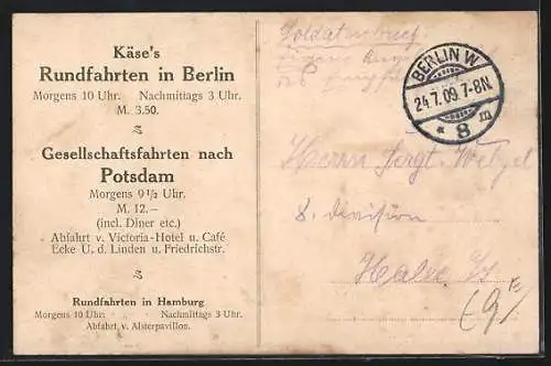 AK Berlin-Tiergarten, Reichstagsgebäude und Bismarck-Denkmal, Pferdekutsche Käse's Rundfahrten