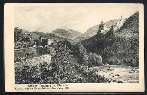 Künstler-AK Waidbruck /Eisakthal, Schloss Trostburg mit Fluss