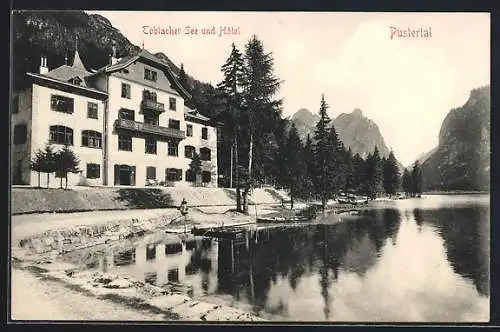 AK Toblach, Toblacher See und Hotel im Pustertal