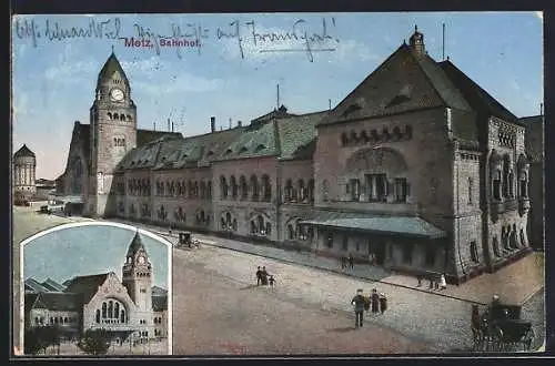 AK Metz, Bahnhof, Seitenansicht und Frontansicht