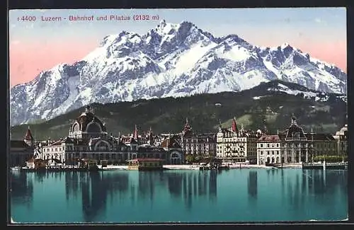 AK Luzern, Bahnhof und Pilatus