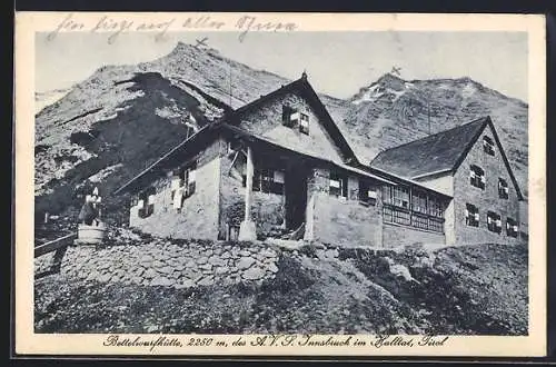 AK Bettelwurfhütte, Blick den Hang hinauf zur Berghütte im Halltal