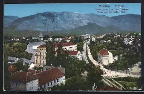 AK Mostar, Neuegasse mit Kath. Kirche