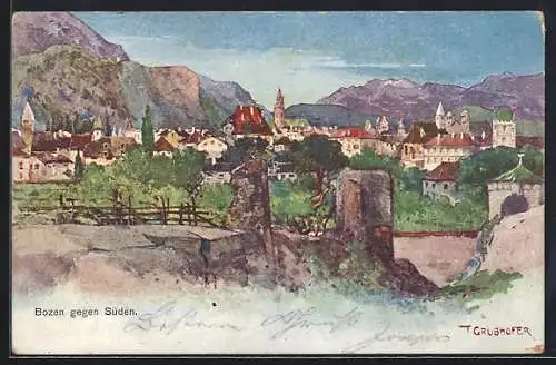 Lithographie Bozen, Blick gegen Süden