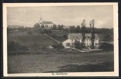 AK St. Chrischona, Ortspartie mit Kirche