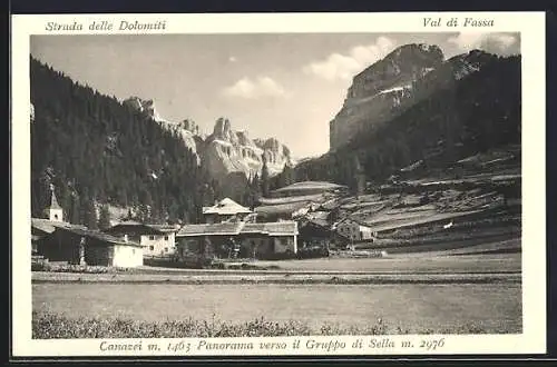 AK Canazei, Strada delle Dolomiti, Val die Fassa, Panorama verso il Gruppo di Sella