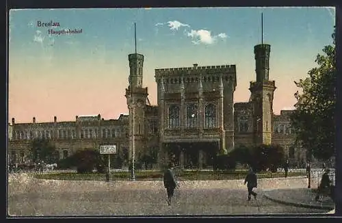 AK Breslau, Abendstimmung am Hauptbahnhof