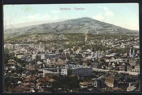 AK Sarajevo, Ortsansicht mit Bergblick