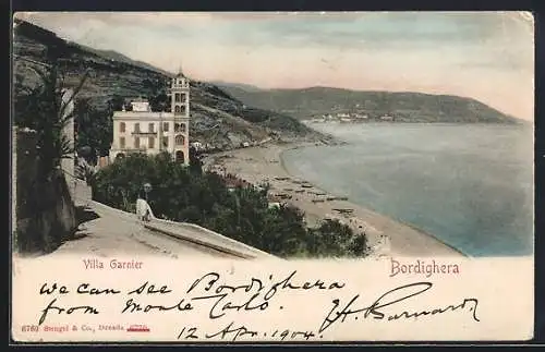 AK Bordighera, Villa Garnier mit Strandblick