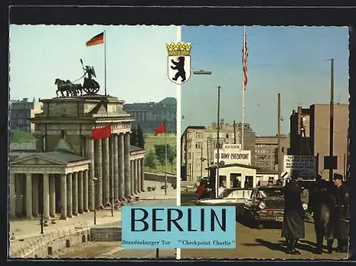 AK Berlin, Grenzanlagen am Brandenburger Tor und am Checkpoint Charlie, Wappen