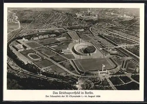 AK Berlin, Luftbild des Reichssportfeldes, Schauplatz der XI. Olympiade 1936