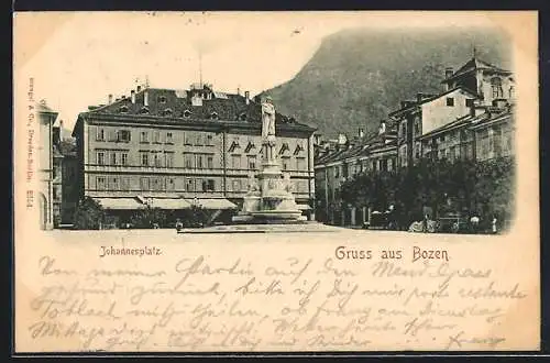 AK Bozen, Johannesplatz mit Denkmal Walther von der Vogelweide