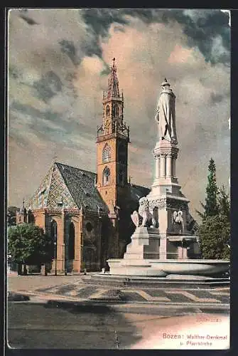 AK Bozen, Walther-Denkmal u. Pfarrkirche