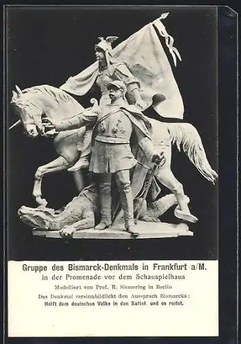 Künstler-AK Frankfurt a/M, Gruppe des Bismarck-Denkmals vor dem Schauspielhaus