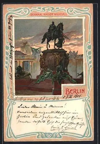 Künstler-AK Berlin, Denkmal Kaiser Wilhelm I. bei Dämmerung