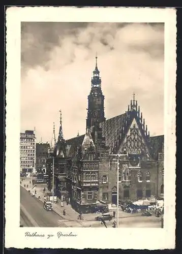 AK Breslau, Rathaus mit Vorplatz, Deutsches Turn- und Sportfest 1938