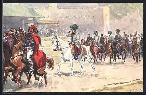 Künstler-AK Ludwig Koch: Wien, Kaiser-Jubiläums-Huldigungsfestzug 1908, Die Armee des Feldmarschalls Radetzky 1848