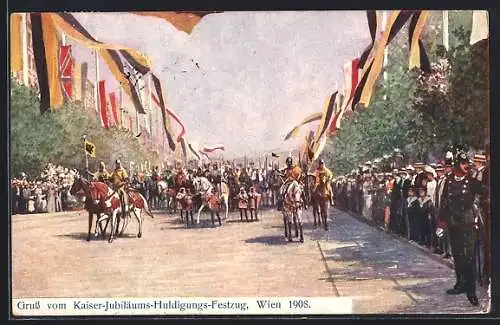 AK Wien, Kaiserhuldigungs-Festzug 1908