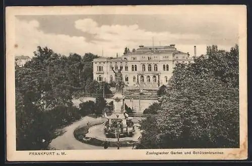 AK Frankfurt a.M., Zoologischer Garten und Schützenbrunnen