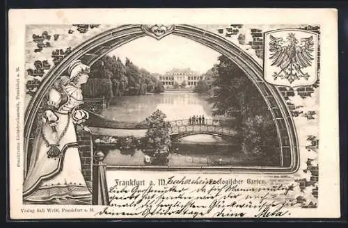 Lithographie Frankfurt a. M., Zoologischer Garten, Wappen, Passepartout