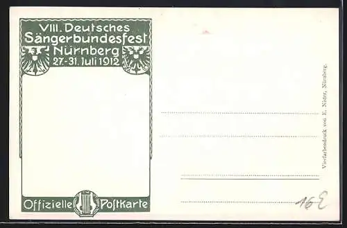 AK Nürnberg, VIII. Deutsches Sängerbundfest 1912, geschmückte Kinder, Harfe, Wappen